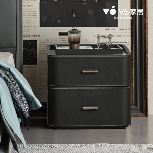 V6家居 简约现代床头柜 皮质免漆 50.1x41.8x48.3cm 带抽屉滚轮滑轨 阻尼设计