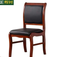 焊斧(HANAXE)油漆木质会议椅实木四脚办公椅皮面靠背学习椅无扶手配套办公椅