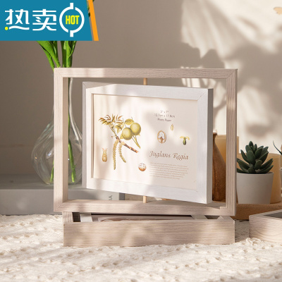 敬平创意相框摆台6寸8寸A4双面旋转加洗照片做成相框桌面摆件定制logo 木纹灰-横款 6寸内径10.2*15.2