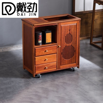 戴劲实木移动茶水柜茶桌边柜泡茶台家用烧水壶一体边柜单门三抽无盖板