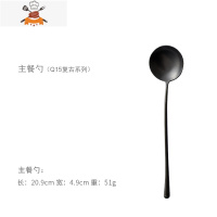 复古黑色做旧竹子 西餐刀叉勺餐具套装长柄水果叉搅拌勺 敬平 主餐勺