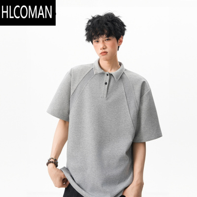 HLCOMAN美式解构polo衫短袖t恤男女夏季cleanfit拼接翻领五分袖上衣