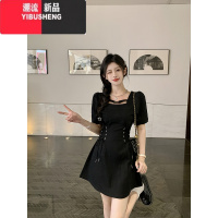 YIBUSHENG大码女装法式短袖连衣裙女季收腰显瘦牛仔裙胖MM梨形身材长裙子