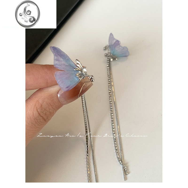 JiMi蓝闪蝶蝴蝶流苏耳骨夹无耳洞女小众设计气质独特耳夹仙气梦幻耳饰