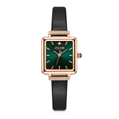 聚利时复古优雅小方表锆石皮带潮流小绿表防水气质女表JA-1314