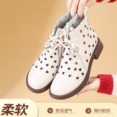 真皮厚底凉靴2026春夏季新款短靴镂空软底妈妈透气复古大码洞洞靴_834