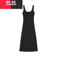 YIBUSHENG灰色背心裙女装季辣妹黑色连衣裙收腰显瘦裙子吊带长裙