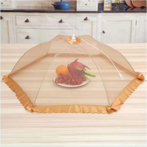 敬平(JING PING)加密菜罩家用折叠长方形餐桌罩盖剩菜防蚊防苍蝇食物罩大号网纱罩 棕色中号圆形(直径70cm)饭罩