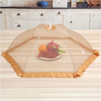敬平(JING PING)加密菜罩家用折叠长方形餐桌罩盖剩菜防蚊防苍蝇食物罩大号网纱罩 棕色中号圆形(直径70cm)饭罩