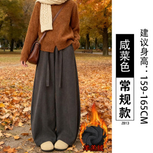 窄版加绒阔腿裤女新款秋冬灯芯绒裤子直筒休闲慵懒咖色裤_855_668