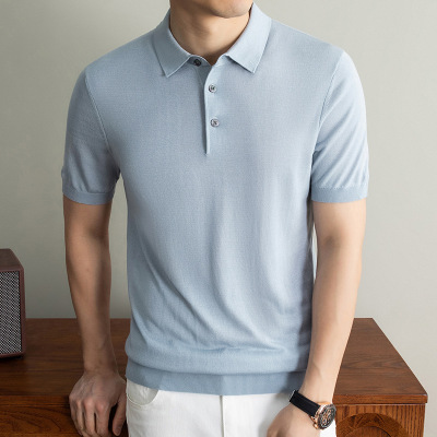 老钱风莱赛尔蚕丝针织短袖polo衫男2026夏季新款翻领透气男士T恤