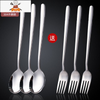 加厚6支韩式勺套装家用吃饭勺汤匙调羹长柄勺可爱叉子搅拌小汤勺 敬平 品质大号勺送西餐叉()