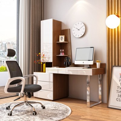北欧台式电脑桌学生办公书桌书柜书架一体组合简约卧室家用写字台