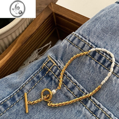 JiMi法式复古珍珠手链ins小众设计简约气质拼接金属麻花OT扣手链