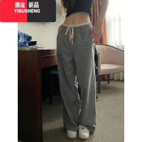 YIBUSHENG复古拼接小格纹阔腿裤女季薄款宽松显瘦直筒裤格子休闲裤子