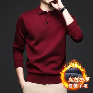 6羊毛加绒毛衣男秋冬季新款polo上衣打底衫羊毛加厚保暖针织衫男