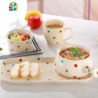 早餐组合餐具碗碟套装创意手柄碗汤碗碗筷碗盘家用个性一人食单人 FENGHOU [6件套]喜悦米黄