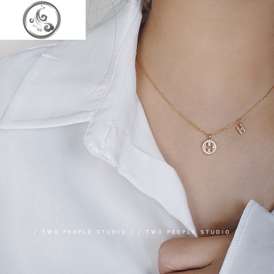 h字母项链女潮网红复古圆牌小众设计锁骨链ins简约纯银定制 JiMi