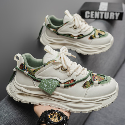 系带拼接多色男鞋秋季透气日常百搭休闲厚底运动风新款男士潮鞋