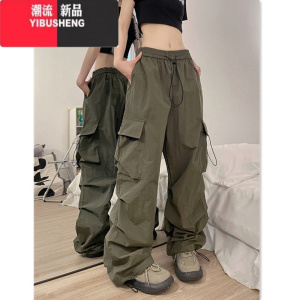 YIBUSHENG美式复古工装休闲裤女春秋百搭直筒显瘦束脚长裤宽松阔腿裤子ins