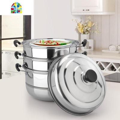 家用蒸锅不锈钢蒸锅3三层2二层带蒸笼家用汤锅蒸煮多用锅多灶通用 FENGHOU 28cm[三层加厚]