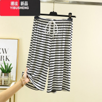 YIBUSHENG莫代尔条纹五分裤女季薄款百搭阔腿裤大码宽松休闲裤居家睡裤