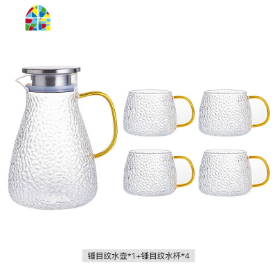 北欧冷水壶家用玻璃凉水壶防爆可高温凉白开水壶凉水杯子套装扎壶 FENGHOU 1壶4杯+浅灰色茶盘