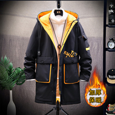 NEWLAKE棉衣男士韩版修身帅气加绒加厚棉衣秋冬季学生休闲中长款夹克外套棉衣