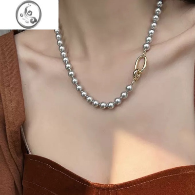 JiMi真多麻银灰珍珠项链女款毛衣链ins小众设计轻奢高级感2023年新款