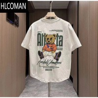 HLCOMAN2025夏季潮流百搭男士小熊发泡刺绣印花短袖 T恤时尚宽松圆领半袖