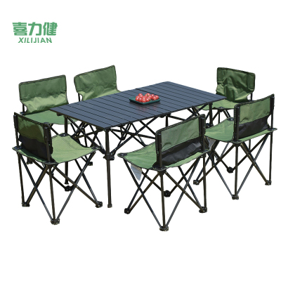 喜力健 户外折叠桌椅套装 长桌7件套-95*55*50CM 套