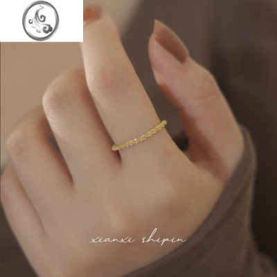 JiMi软链满天星波光粼粼戒指女时尚百搭钛钢不掉色指环叠戴素圈链条