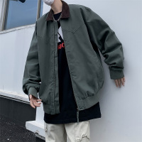 夹克男春秋季新款工装宽松男女同款翻领夹克美式潮牌纯色百搭外套