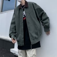 夹克男春秋季新款工装宽松男女同款翻领夹克美式潮牌纯色百搭外套