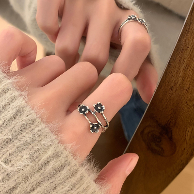 纯银复古做旧缠绕花朵戒指女个性时尚轻奢小众食指戒气质指环送女朋友老婆情人节七夕生日礼物