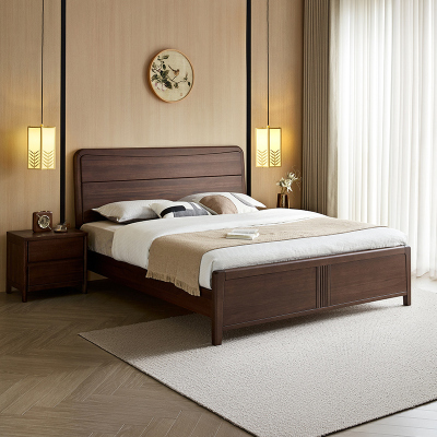 全友家居新中式卧室家具实木床宽大床靠储物高箱床双人大床