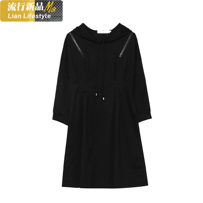 恋名媛特大码女装韩版拉链卫衣裙胖MM暗黑系个性小黑裙小心机女裙大码女装