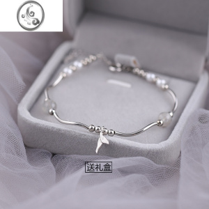 JiMi925银银手链鱼尾小众设计ins轻奢夏月光石闺蜜手环冷淡风2022新款 珍珠月光石鱼尾手链+绒盒