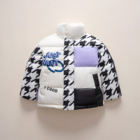 平湖90白鸭绒新国标加厚撞色儿童羽绒服男女童装潮款立领外套