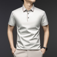 202男士夏季新款翻领休闲时尚中青年条纹短袖印花·