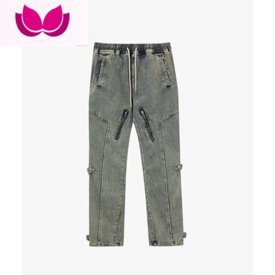 七斓高街做旧水洗侧开拉链微喇叭牛仔裤男直筒显瘦潮牌嘻哈情侣长裤子