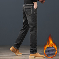 秋冬新款高端加绒加厚牛仔裤男直筒休闲裤子时尚男保暖长裤男