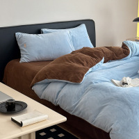 简约纯色双面牛奶绒四件套高级感加厚保暖珊瑚绒被套床单床笠冬季