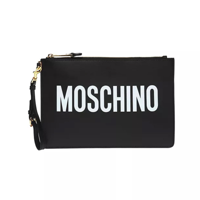 MOSCHINO莫斯奇诺2020年欧美时尚黑色牛皮白色logo印花女手包A840580011555黑色