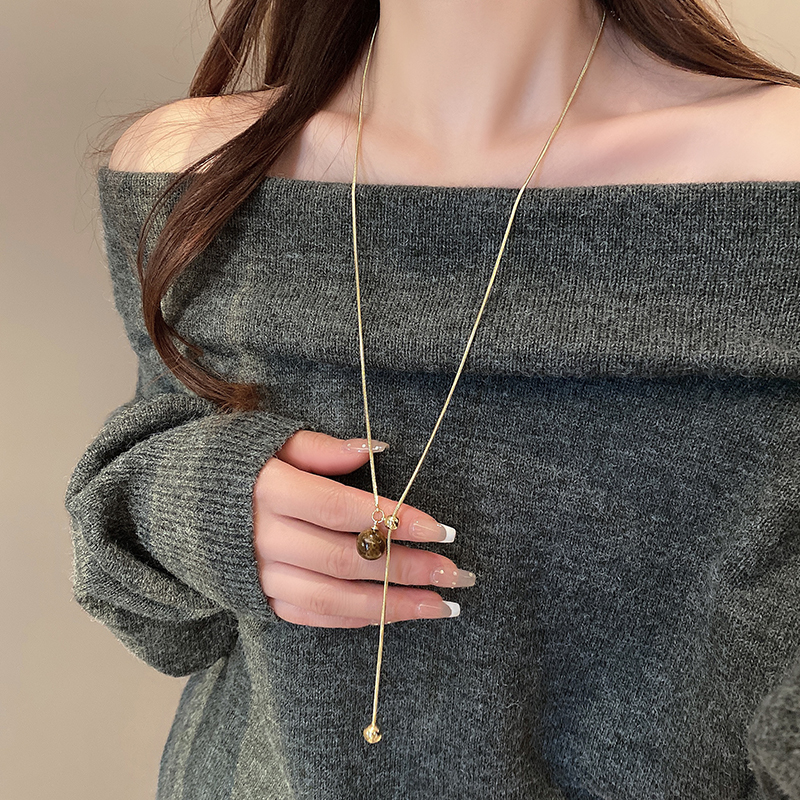 设计感虎眼石秋冬长款毛衣链2024新款气质轻奢高级感项链女款配饰送女朋友老婆情人节七夕生日礼物