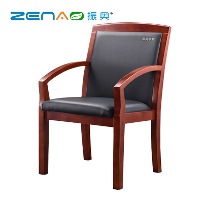振奥 实木办公椅会议椅培训椅带扶手木椅四角椅简约木质皮椅