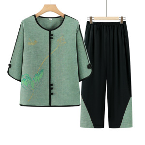 2026年女装新款奶奶装夏季两件套套装时尚老年人薄款女装夏款衣服