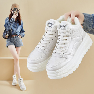 冬季小加绒白鞋新款韩版ins潮女学生保暖增高板鞋休闲鞋