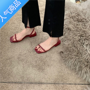 SUNTEK低跟鞋韩版百搭凉鞋女鞋子2023子秋夏新款一字式玛丽珍鞋粗跟夏款