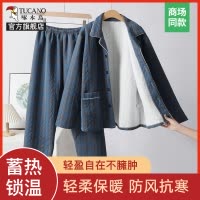 啄木鸟2024冬季保暖空气棉夹层夹棉睡衣男加厚中老年家居服套装女